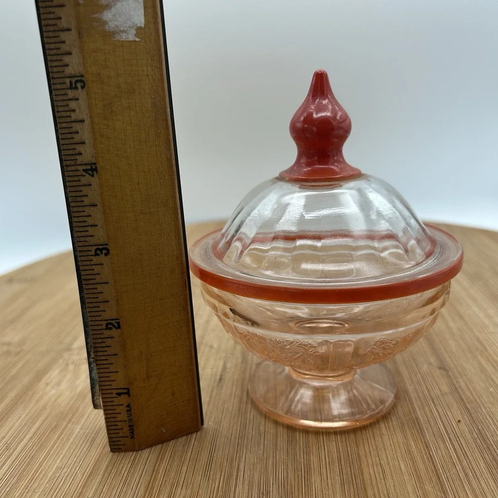 Federal Glass Sharon Cabbage Rose Pink Pedestal Candy Dish With Lid 1930s Vintag